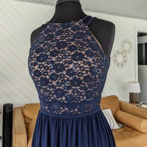Nightway Navy & Lace Formal/Bridesmaid Dress